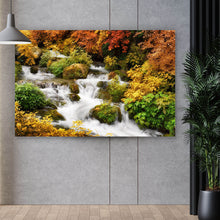 Lade das Bild in den Galerie-Viewer, Spannrahmenbild Bergbach durch Herbstlandschaft Querformat
