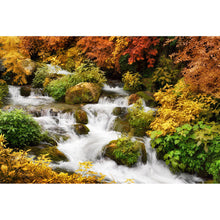 Lade das Bild in den Galerie-Viewer, Leinwandbild Bergbach durch Herbstlandschaft Querformat
