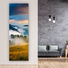 Lade das Bild in den Galerie-Viewer, Leinwandbild Berglandschaft im Nebel Panorama Hoch
