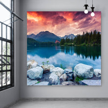 Lade das Bild in den Galerie-Viewer, Aluminiumbild gebürstet Bergsee im Nationalpark Quadrat
