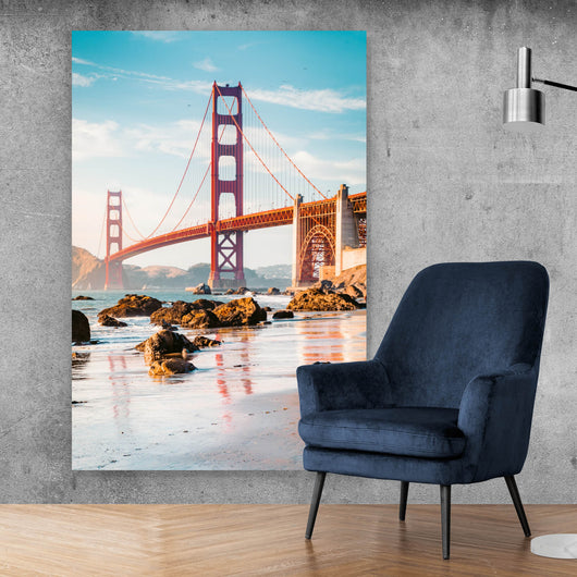 Spannrahmenbild Golden Gate Bridge Hochformat