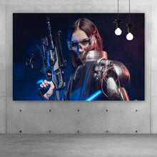 Lade das Bild in den Galerie-Viewer, Acrylglasbild Bewaffnete sexy Frau Querformat
