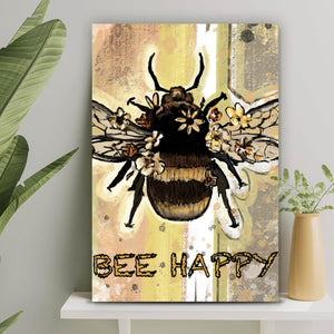 Aluminiumbild gebürstet Biene bee happy Vintage Hochformat