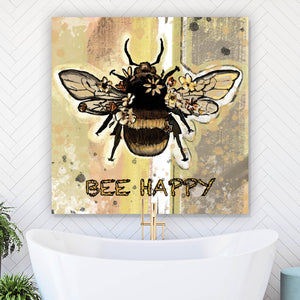 Aluminiumbild gebürstet Biene bee happy Vintage Quadrat