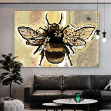 Lade das Bild in den Galerie-Viewer, Aluminiumbild gebürstet Biene bee happy Vintage Querformat
