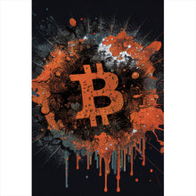 Lade das Bild in den Galerie-Viewer, Aluminiumbild Bitcoin Abstrakt Orange mit Spritzer Hochformat
