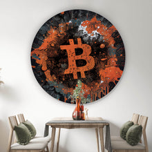 Lade das Bild in den Galerie-Viewer, Aluminiumbild Bitcoin Abstrakt Orange mit Spritzer Kreis
