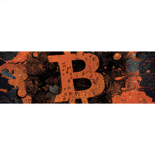 Lade das Bild in den Galerie-Viewer, Aluminiumbild Bitcoin Abstrakt Orange mit Spritzer Panorama

