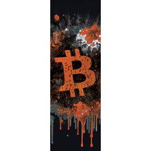 Lade das Bild in den Galerie-Viewer, Aluminiumbild Bitcoin Abstrakt Orange mit Spritzer Panorama Hoch
