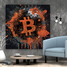 Lade das Bild in den Galerie-Viewer, Leinwandbild Bitcoin Abstrakt Orange mit Spritzer Quadrat
