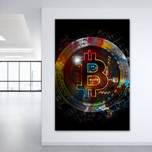 Lade das Bild in den Galerie-Viewer, Poster Bitcoin mit bunten Farbspritzern Abstrakt Hochformat
