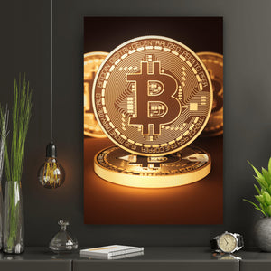 Aluminiumbild gebürstet Bitcoin Münzen Hochformat