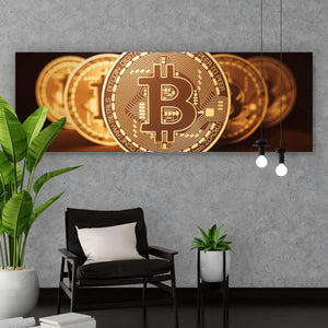 Acrylglasbild Bitcoin Münzen Panorama