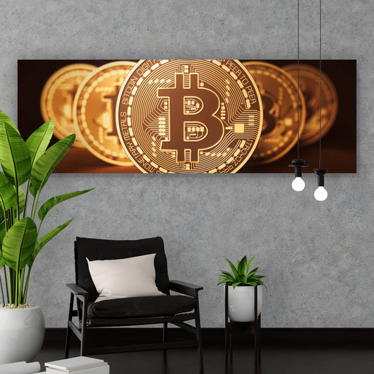 Spannrahmenbild Bitcoin Münzen Panorama