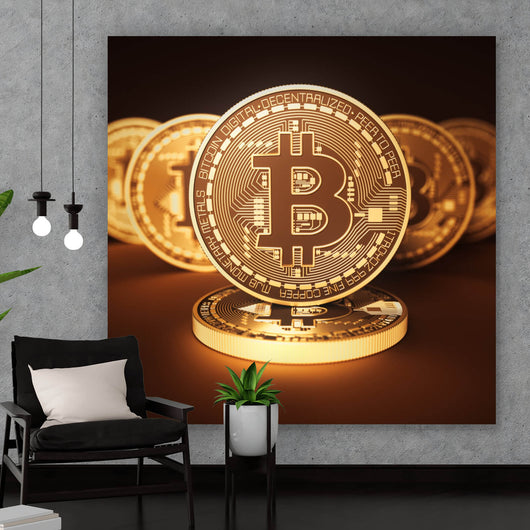 Spannrahmenbild Bitcoin Münzen Quadrat