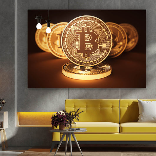 Leinwandbild Bitcoin Münzen Querformat