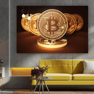 Spannrahmenbild Bitcoin Münzen Querformat