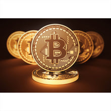 Lade das Bild in den Galerie-Viewer, Aluminiumbild gebürstet Bitcoin Münzen Querformat
