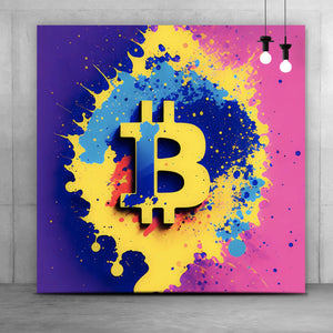 Aluminiumbild gebürstet Bitcoin Pop Art Quadrat