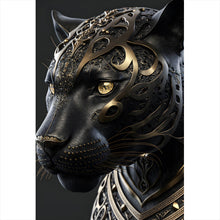 Lade das Bild in den Galerie-Viewer, Acrylglasbild Black Panther mit goldenen Verzierungen Hochformat
