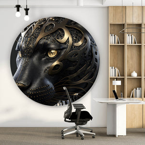 Aluminiumbild Black Panther mit goldenen Verzierungen Kreis