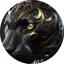 Lade das Bild in den Galerie-Viewer, Aluminiumbild Black Panther mit goldenen Verzierungen Kreis
