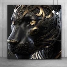 Lade das Bild in den Galerie-Viewer, Leinwandbild Black Panther mit goldenen Verzierungen Quadrat
