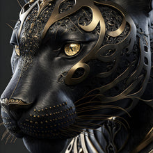 Lade das Bild in den Galerie-Viewer, Acrylglasbild Black Panther mit goldenen Verzierungen Quadrat
