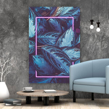 Lade das Bild in den Galerie-Viewer, Acrylglasbild Blätter mit Lichtrahmen Neon Pink Hochformat
