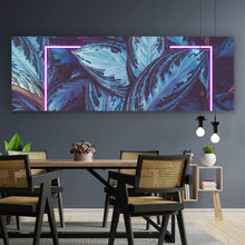 Lade das Bild in den Galerie-Viewer, Spannrahmenbild Blätter mit Lichtrahmen Neon Pink Panorama
