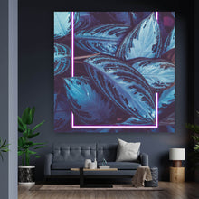 Lade das Bild in den Galerie-Viewer, Spannrahmenbild Blätter mit Lichtrahmen Neon Pink Quadrat
