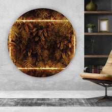 Lade das Bild in den Galerie-Viewer, Aluminiumbild gebürstet Blätter mit Neon Lichtrahmen Kreis
