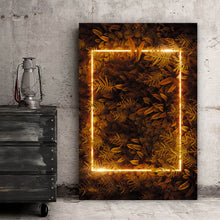 Lade das Bild in den Galerie-Viewer, Aluminiumbild gebürstet Blätter mit Neon Lichtrahmen Hochformat
