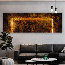 Lade das Bild in den Galerie-Viewer, Aluminiumbild Blätter mit Neon Lichtrahmen Panorama
