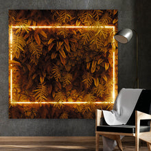 Lade das Bild in den Galerie-Viewer, Aluminiumbild Blätter mit Neon Lichtrahmen Quadrat
