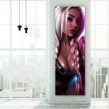 Lade das Bild in den Galerie-Viewer, Poster Blondes Tattoo Girl im Neonlicht Panorama Hoch
