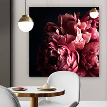 Lade das Bild in den Galerie-Viewer, Aluminiumbild gebürstet Blüten auf Schwarz Quadrat
