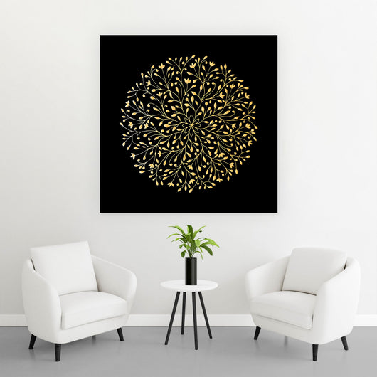 Spannrahmenbild Mandala Gold auf Schwarz Quadrat