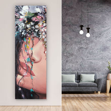 Lade das Bild in den Galerie-Viewer, Aluminiumbild gebürstet Blumenmädchen Abstrakt Panorama Hoch
