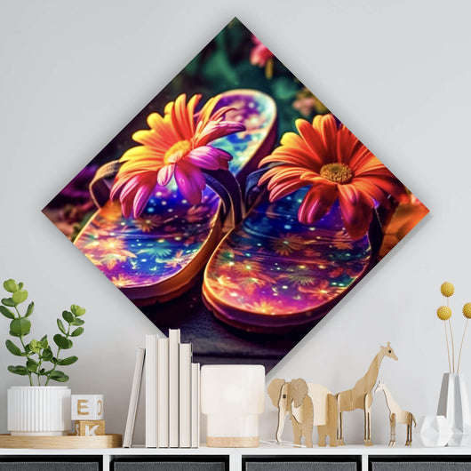 Acrylglasbild Blumige Flipflops Digital Art Raute