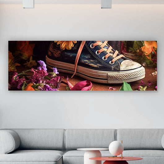 Poster Blumiger Jeans Turnschuh Panorama