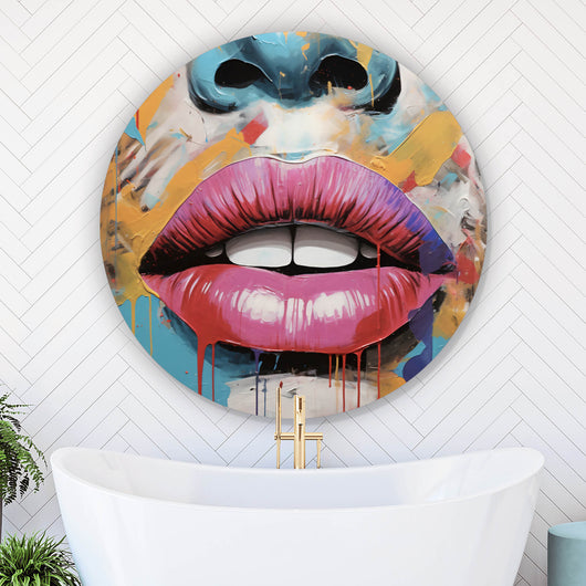 Aluminiumbild Blutige Lippen Pop Art Kreis