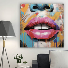 Lade das Bild in den Galerie-Viewer, Leinwandbild Blutige Lippen Pop Art Quadrat
