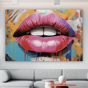 Aluminiumbild Blutige Lippen Pop Art Querformat