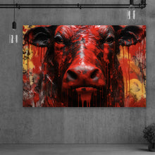 Lade das Bild in den Galerie-Viewer, Aluminiumbild gebürstet Blutiger Stier Abstrakt Querformat
