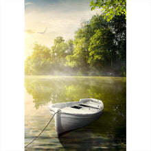 Lade das Bild in den Galerie-Viewer, Leinwandbild Boot auf See am Morgen Hochformat
