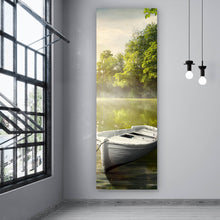 Lade das Bild in den Galerie-Viewer, Aluminiumbild gebürstet Boot auf See am Morgen Panorama Hoch
