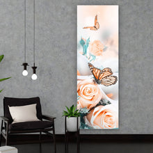 Lade das Bild in den Galerie-Viewer, Aluminiumbild gebürstet Blumenstrauß mit Schmetterlingen Panorama Hoch

