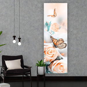 Aluminiumbild gebürstet Blumenstrauß mit Schmetterlingen Panorama Hoch