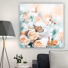 Lade das Bild in den Galerie-Viewer, Aluminiumbild Blumenstrauß mit Schmetterlingen Quadrat
